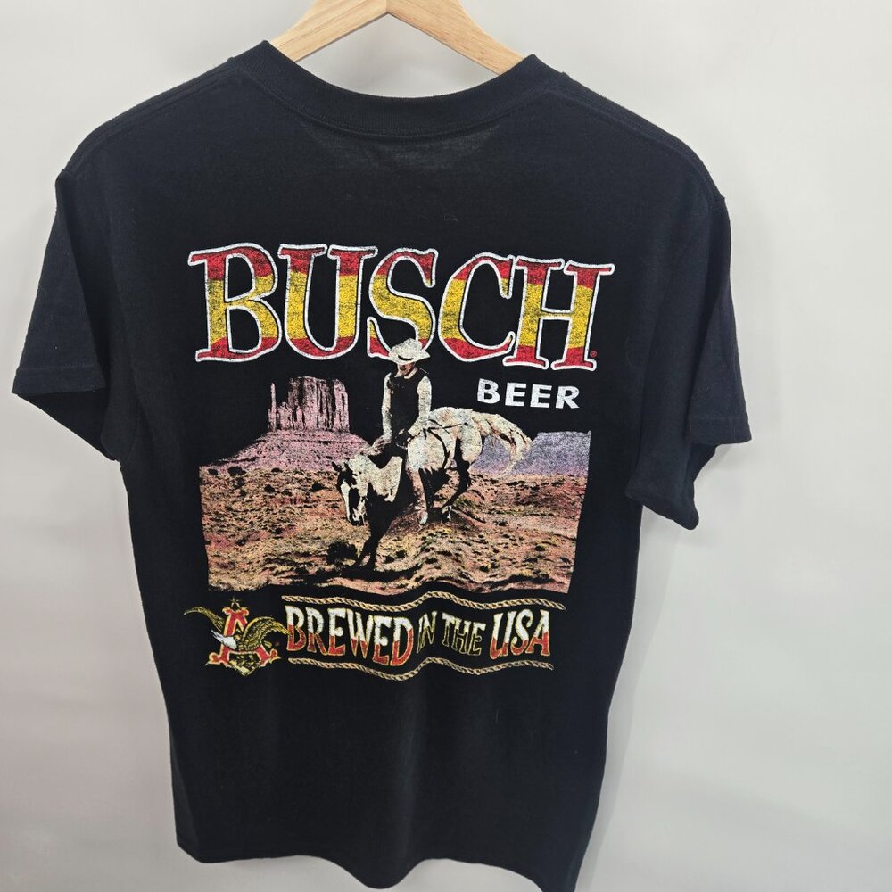 Busch Beer Black Brewed in the USA Rodeo Cowboy Short Sleeved T-Shirt Small NWOT